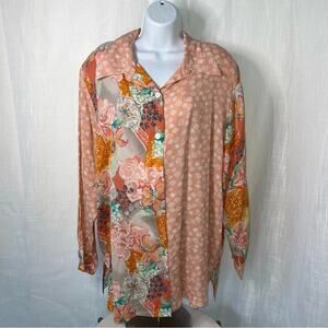 Vintage Koos of Course! 100% Silk Button Up Long Sleeve 90’s Blouse Sz 1X